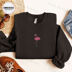 Flamingo Embroidered Sweatshirt 2D Crewneck Sweatshirt For Men Women