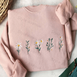 Pink daisy Embroidered Sweatshirt 2D Crewneck Sweatshirt For Family