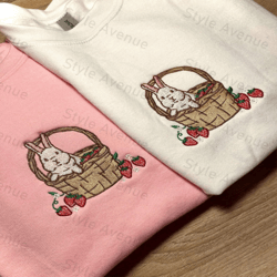 Strawberry Basket Bunny Embroidered Sweatshirt 2D Crewneck Sweatshirt For Men And Women