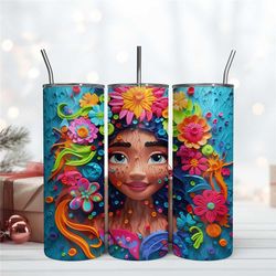 3D Flower Moana Tumbler Design Wrap, 20oz Skinny Tumbler Instant Download