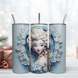 3D Royal Frame Elsa Tumbler 20oz, Disney Queen Wrap, 20oz Skinny Tumbler Design