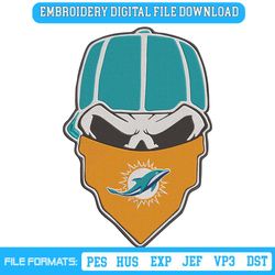 Miami Dolphins Skull Bandana NFL Embroidery Design Download