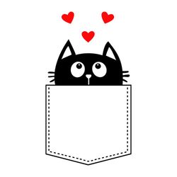 Black Cat Pocket Looking Three Red svg, Cartoon Svg, Cat Svg, Animal Svg, Hearts Svg, Pocket Svg, Black Cat Svg, Cute Sv