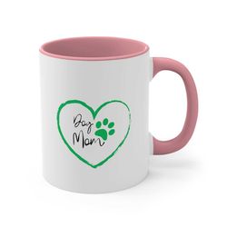 Green Heart & Paw Dog Mom - Accent Coffee Mug, 11oz 1