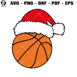 Christmas Basketball Svg, Basketball with Santa Hat Svg