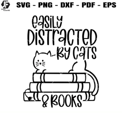Easily Distracted By Cats and Books Svg
