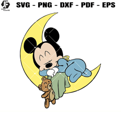 Baby Mickey sleeping on the Moon Svg, Toy Bear Blanket Svg