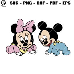 Baby Minnie and Baby Mickey Practice Crawling Svg, Bundle