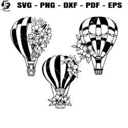 Hot Air Balloon Bundle Svg, Hot Air Balloon with Flower Svg