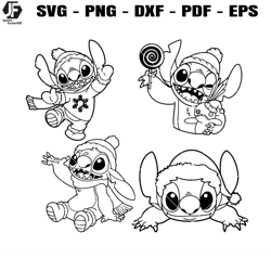Stitch Christmas Bundle Svg, Cartoon Character Bundle Svg