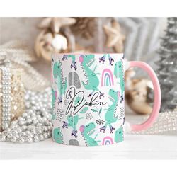 Cute Dinosaur Mug, Personalised Mug, Custom Name Cup, Coffee Tea Cup Gift For Her, Mug Gift for Daughter Teenager Girl T