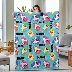 Custom Name Ba Shark Blanket, Do Do Do Fleece Mink Sherpa Blanket, Custom Name Blanket, Birthday Gifts D1DC23