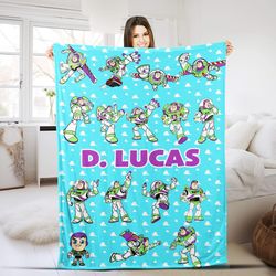 Custom Name Buzz Lightyear Blanket - Toy Story Characters Blanket, Ba Blanket - Ba Blanket, Gift For Kid, Fleece Mink Sh