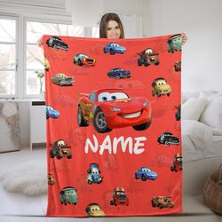 Custom Name Lightning McQueen And Friends Blanket, Cars Movie Blanket, Ba Name Blanket, Gift For Kid, Disneyland Velvet