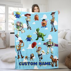 Custom Name Toy Story Blanket, Disney Toy Story Characters Blanket, Ba Blanket, Gift For Kid, Fleece Mink Sherpa, Gift F