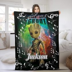 Customized Groot Blanket Personalized Flannel Couch Nap Blanket Bedding Valentine's Comfortable Bedroom Birthday Child G