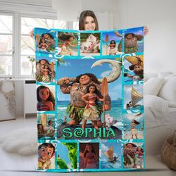 Disney Moana Fleece Blanket, Personalized Disney Princess Moana Blanket, Moana And Maui, Christmas Gifts, Birthday Gifts