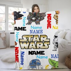 Disney Star Wars Blanket, Custom Name Blanket, Personalized Blanket, Disney Cartoon Characters Blanket, Birthday Gift Fo