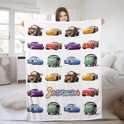 Lightning MCQueen Ba Blanket, Personalized Name Cars Movies Blanket,Disney Pixar Blanket,Car Movie Characters Blanket,Bi