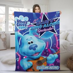 Personalized Blue Clues Blanket, Blue Clues Velveteen Blanket, Blue Clues Cartoon Blanket, Gift For Boy Girl, Cute Dog B