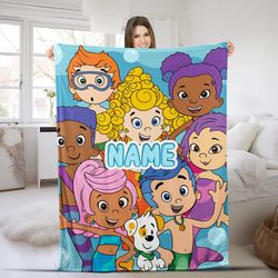 Personalized Bubble Guppies Blanket, Bubble Guppies Cartoon Blanket, Bubble Guppies Sofa Blanket, Custom name Blanket NF