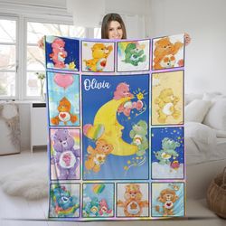personalized care bears quilt blanket, care bears fleece blanket, care bears birthday gifts, gifts for kids, birthday gi