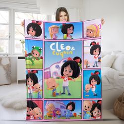 Personalized Cleo and Cuquin blanket, Cute Cartoon Velvet blanket, Birthday party theme, Cartoon Characters Blanket, Bir