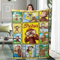 Personalized Curious George Blanket Curious George Fleece Blanket  Curious George Birthday  Curious George Throw Blanket