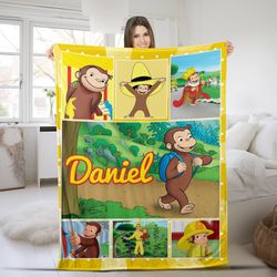 Personalized Curious George Blanket Curious George Fleece Blanket  Curious George Birthday Gifts  Curious George Throw B