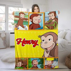 Personalized Curious George Blanket, Curious George Blanket, Custom Name Blanket, Birthday Gifts C141