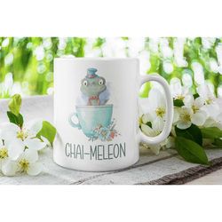 Chameleon Gifts, Chameleon Mug, Animal Pun Cup, Chai-Meleon Coffee Mug, Chameleon Joke, Chameleon Lover Gifts, Chameleon