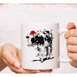 christmas cow light mug, cow farm christmas light mug, christmas mug gift for cow lover, cow farm xmas mug, funny christ