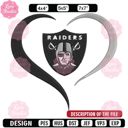 Heart Las Vegas Raiders embroidery design, Raiders embroidery, NFL embroidery, sport embroidery, embroidery design 1