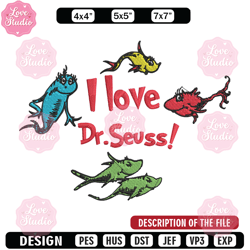 I Love Dr Seuss Embroidery Design, I Love Dr Seuss Embroidery, Embroidery File, Embroidery design, Digital download