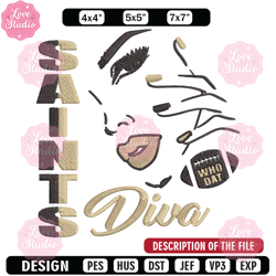 New Orleans Saints Diva embroidery design, Saints embroidery, NFL embroidery, logo sport embroidery, embroidery design
