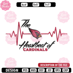 The heartbeat of Arizona Cardinals embroidery design, Arizona Cardinals embroidery, NFL embroidery, sport embroidery