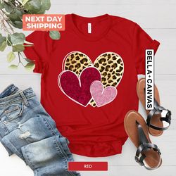 3 Doodle Heart Valentines Shirt, Leopard Heart Shirt, Cute Valentines Day Shirt, Leopard Shirt, Cute Heart Shirt Unisex,