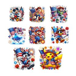 6 Cartoon Fourth Of July PNG Bundle Cartoon Independence Day Sublimation Design