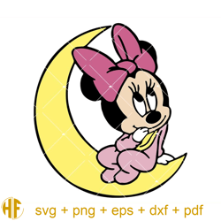 Baby Minnie Sitting on the Moon Svg, Minnie Mouse Pink Bow