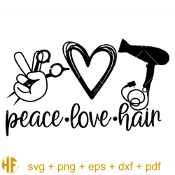 Blow Dryer Love Svg, Peace Love Hair Svg, Love Cord Svg