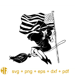 Cute Witch Patriot Svg, Witch with American Flag Svg