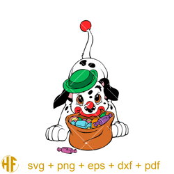 Dalmatian Clown with Candy Svg, Dalmatian Dog Halloween Svg