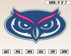 Florida Atlantic Owls Mascot Embroidery Designs, NCAA Embroidery Design File Instant Download
