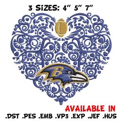 Baltimore Ravens Heart embroidery design, Ravens embroidery, NFL embroidery, Logo sport embroidery, embroidery design