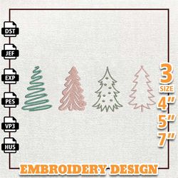 Merry Christmas Embroidery Design, Hand Drawn Christmas Tree Embroidery Design, Instant Download