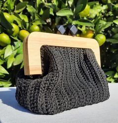 Crochet clutch with wooden clasp