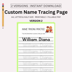 Custom Name Tracing Sheet Handwriting Practice Personalized Name Trace Handwriting Worksheet Printable Handwriting Page