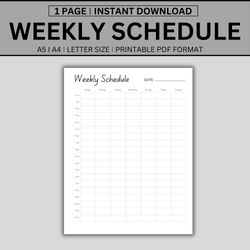Weekly Hourly Planner Printable, Daily Productivity Planner, Weekly Schedule