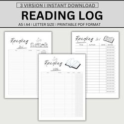 Reading Log Printable, Reading Tracker, Books to Read, Books I've Read, Book Log, A4/A5/Letter/Half Size, Instant Downlo