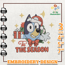 Blue Dog Christmas Embroidery Machine Design, Tis The Season Embroidery Machine Design, Instant Download